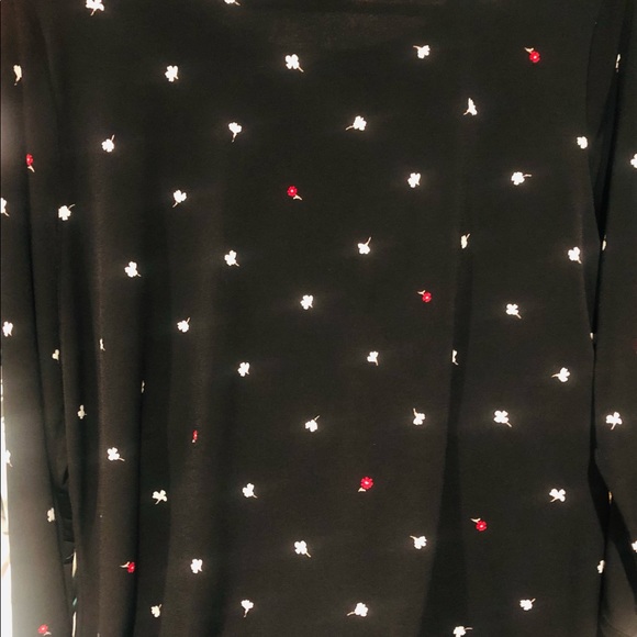 Liz Claiborne Career Black Floral Jeweled Keyhole Neck Blouse Petite Large - Picture 3 of 6